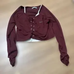 ems excite レースアップ 長袖 カットソー ボルドー