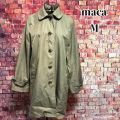 maca☆ステンカラーコート　ロングコート　裏地チェック柄　カーキ　Mのサムネイル