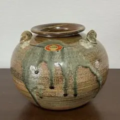 4F 名山作 信楽焼 耳付き 花瓶 大壺 壺 飾壺 花入 花器 陶芸 骨董品