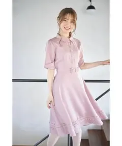 新品未開封＊トッコ　ベルト付き袖口リボンレースシャツワンピース　デート大人可愛い