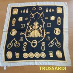 TRUSSARDI　トラサルディ　スカーフ　ショール　黒　ゴールド　シルク　大判