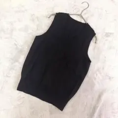 レディース　ベスト　ブラック　Vネック　無地　シンプル　ニット　春秋冬　重ね着