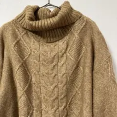ニットセーター 長袖 ケーブル編み レディース ブラウン 美品 キャメル/F