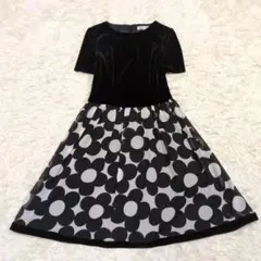 訳あり エムズグレイシー ベロア切替 ドッキングワンピース 花柄 ブラック系