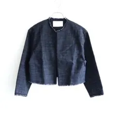 24SS Ballsey ロングスラブツイード クルーネックジャケット 36 紺