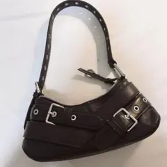 ZARA ダークブラウン ベルトディティール スタッズ付き バッグ