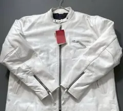 ホワイト レザー シングルライダースジャケット