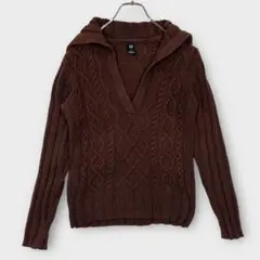 極美品　GAP (S) セーラーカラー　スキッパー　ニット　ケーブル　ブラウン