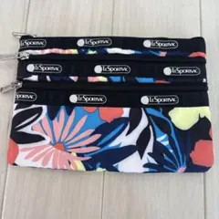 LeSportsac フラワー柄 3ポケットポーチ