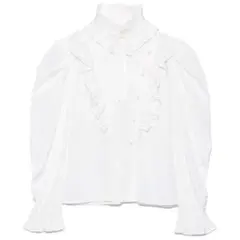 【新品未使用】スタンドカラーフリルブラウス 長袖シャツ ホワイト