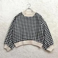 ★グレイル【S】黒 白 千鳥格子柄 長袖ニット 秋冬 ゆったりシルエット