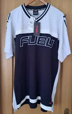新品！Lサイズ！FUBU 刺繍ロゴ Tシャツ グレー/ネイビー