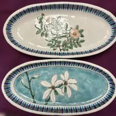 花柄 陶器製 楕円皿 2点セット