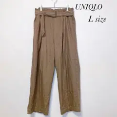 ユニクロ ベルト付き ワイドパンツ ブラウン レディース L