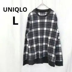 ユニクロ▶チェック柄フリーストップス L 白×グレー 秋冬 定番