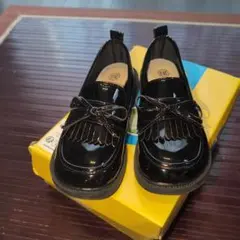 黒 フリンジ付きローファー キッズ20センチ