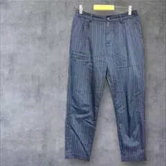 バックナンバー　ストライプ ネイビー　【L】 スラックス ボタン付き　薄手　美品