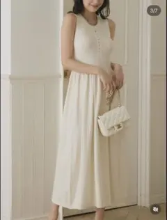 新品未使用】Maison Nua Vネックフロントボタンリブニットワンピース