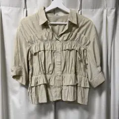LAKOLE ストライプフリルシャツ　イエロー（5分袖） / 491872のサムネイル