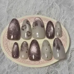 フラッシュマグネット ネイルチップ ハート チョコネイル ピンクブラウン