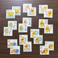 日本の古切手　プーさん オーバル　17枚 ディズニーキャラクター「ミッキーとなかまたち」および「くまのプー
