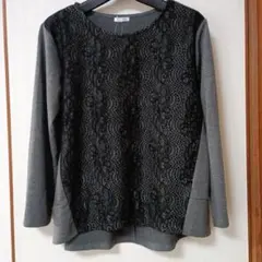 【新品・未使用】前身頃レース付カットソー（L)