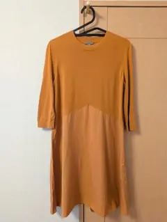 COS コス 異素材切替 ワンピース S オレンジ 七分袖 コットン リヨセル
