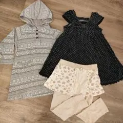 チュニックワンピース2枚　スカッツ1枚100サイズの3枚セット