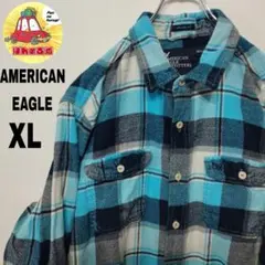 usa古着 AMERICAN EAGLE ネルシャツ　XL　ライトブルーネイビー