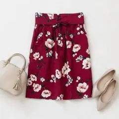 PROPORTION♡花柄スカート ウエストリボン 赤 Sのサムネイル