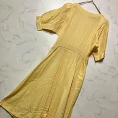 フレアワンピース 半袖 レトロ 昭和風 リメイク素材 イエロー 黄色 L