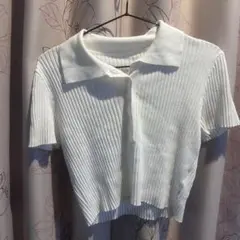 ホワイトリブニット 半袖襟付き