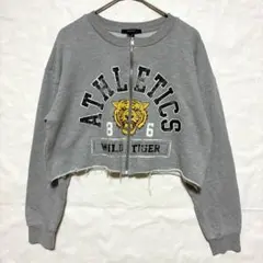 ○FOREVER21 クロップド丈 ジップスウェット タイガー グレー Mのサムネイル