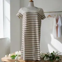 PAS DE DEUX（パ・ド・ドウ）ボーダーワンピース ロングＴシャツ【Ｍ】