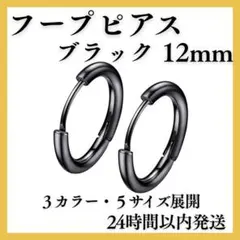 ◆ブラック 12mm 2個 フープピアス リングピアス サージカルステンレス