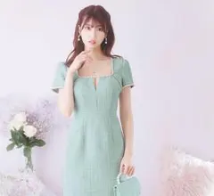 ツイード ミニドレス スクエアネック チェーン タイトスカート キャバドレス