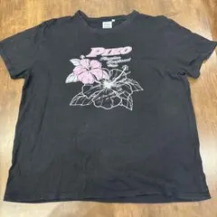 PIKO ハイビスカス柄 半袖Tシャツ ブラック 3Lのサムネイル