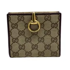 1864 GUCCI グッチ 折り財布 Wホック キャンバス GG ホースビット