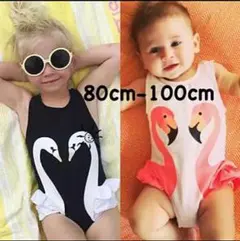 ブラックLサイズ❤ベビー キッズ フラミンゴ スワン 水着