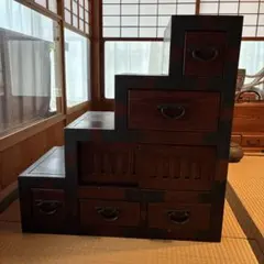 EFK22 民芸家具調 からくり箪笥 金庫付き 隠し抽斗 ケヤキ/欅杢目 小