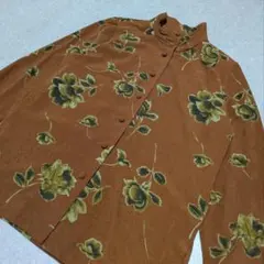美品 レリアン 花柄 ブラウス シャツ 9号 M ブラウン系 昭和レトロのサムネイル