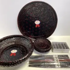 【未使用】藍胎漆器 5種17点セット お盆 菓子鉢 茶托 お箸 箸置き