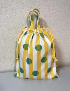 B277・M25×30㎝ハンドメイドお着替え袋・体操着袋★ストライプドットきいろ