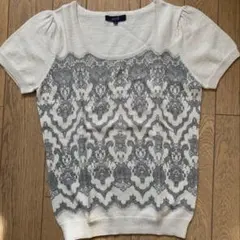 アイボリー レース模様 半袖ニット M