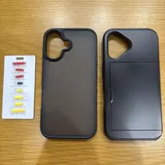 iPhone16用ソフトケース 艶消しブラック＋カードスロット付きケース