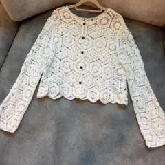 ホワイト 透かし編みカーディガン 3-32-12