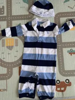 Ralph Lauren ストライプロンパースと帽子セット　9M