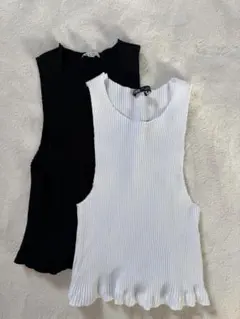 ZARA リブ編みタンクトップ ホワイト ブラック2枚セット