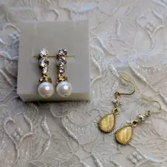 パールとクリスタルのドロップピアス