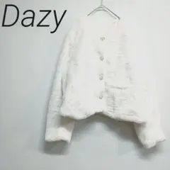 Dazy ホワイトファーショートジャケット　XL パールボタン　エレガント